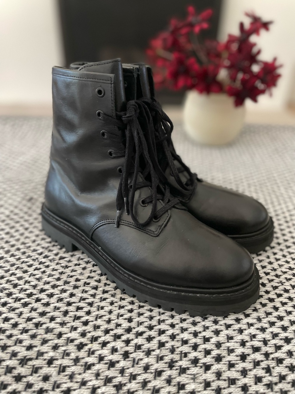 Thursday Boot Company Combat Boots Black Leather Size 8.5 lace zip
